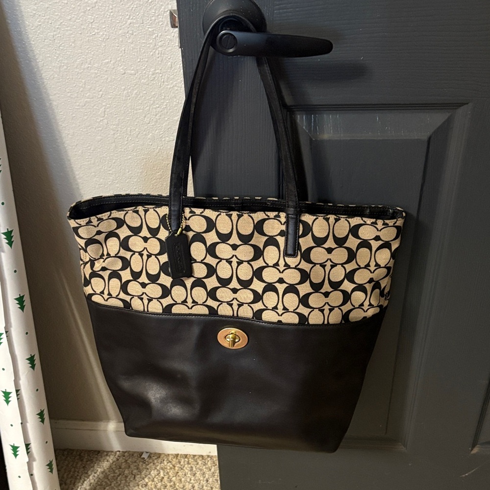 Coach Black and Cream Signature Tote